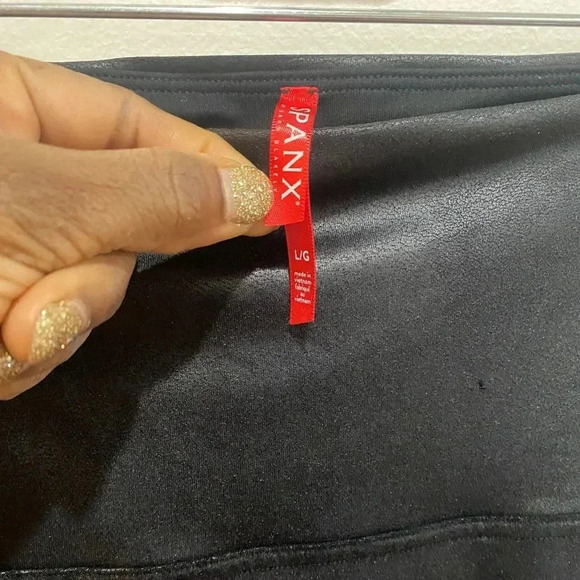 SPANX “Don’t Faux-Get” faux leather  side striped shaping leggings, size L - Picture 5 of 6
